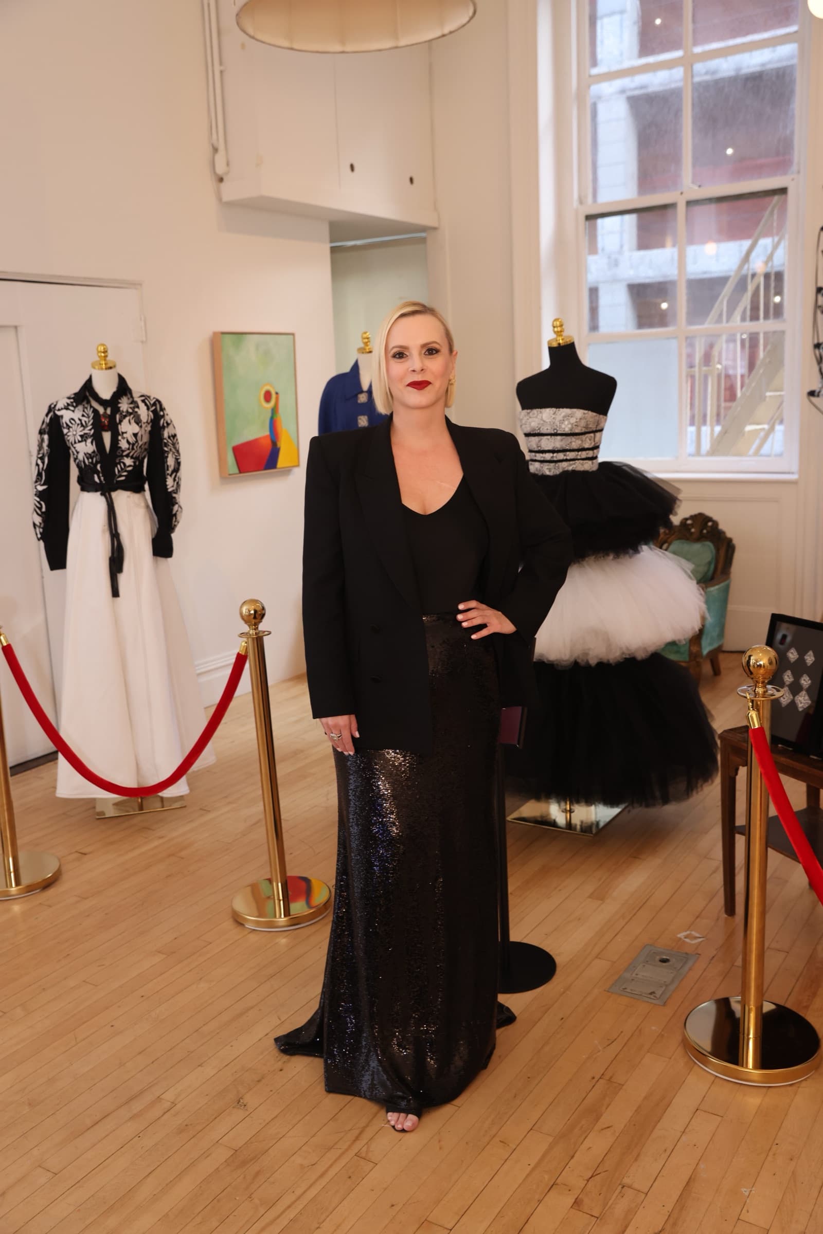 Carolina Herrera looks on the studio floor