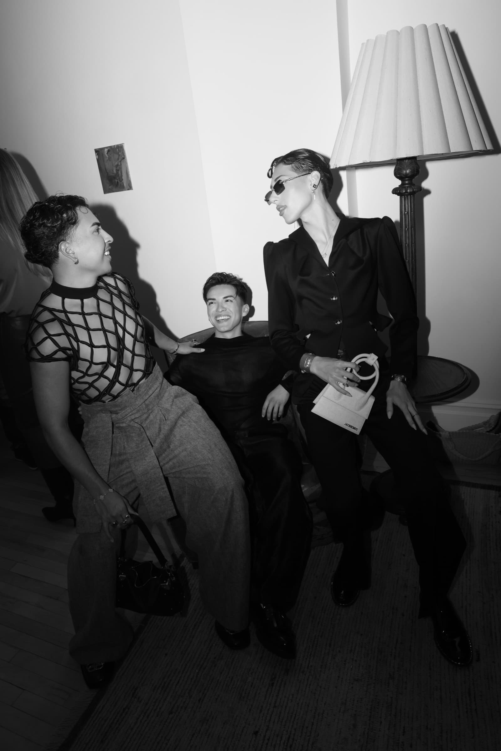 Black-and-white candid, guests