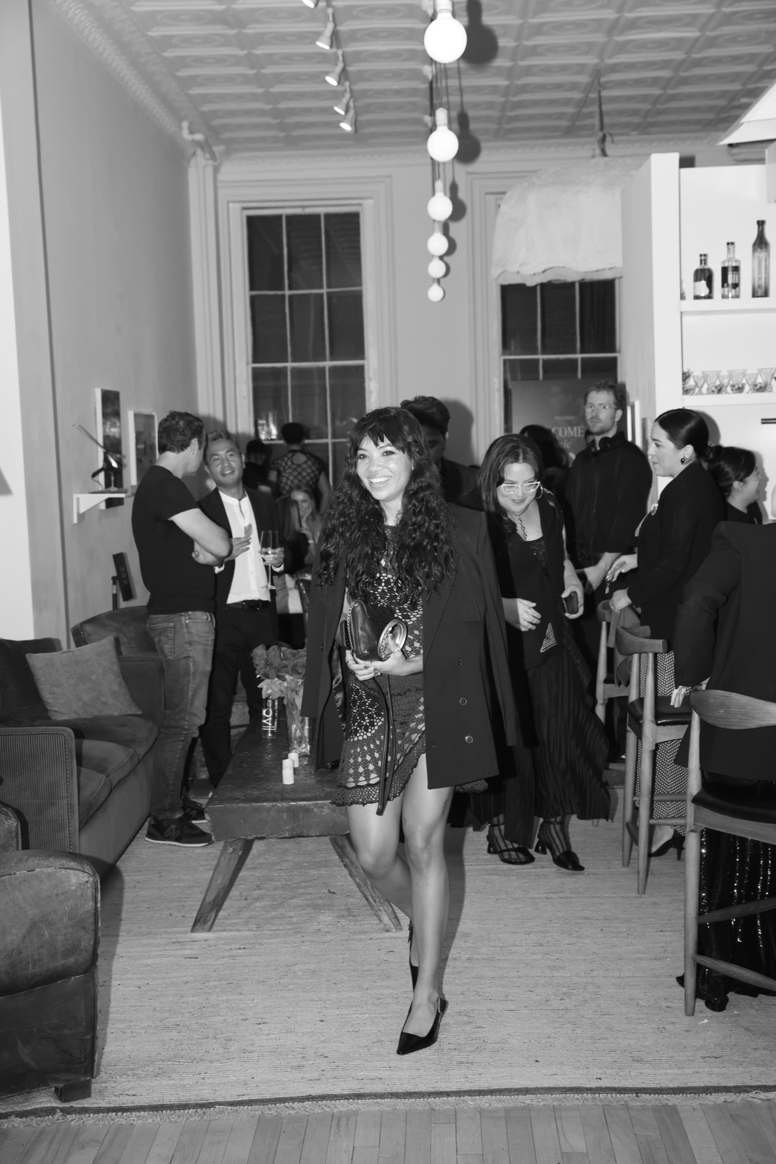 Black-and-white candid, guests